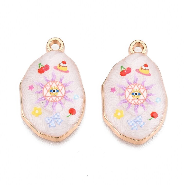 Charm mini pandantiv auriu emailat soare si Evil Eye 28x17mm