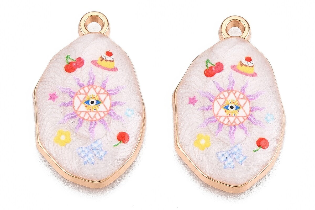 Charm mini pandantiv auriu emailat soare si Evil Eye 28x17mm