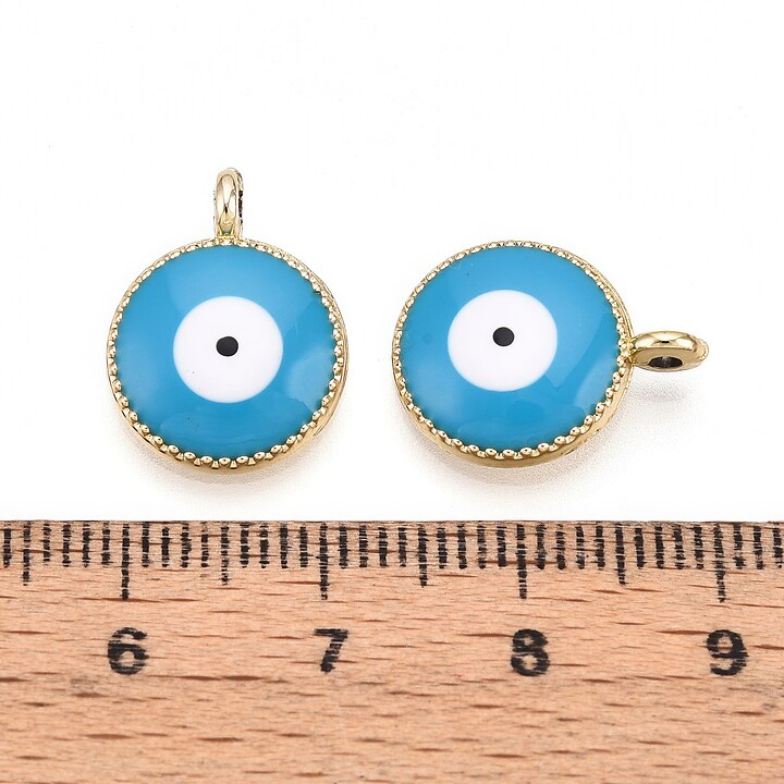 Charm mini pandantiv auriu emailat Evil Eye 16x12,4mm