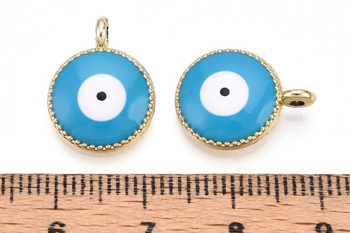 Charm mini pandantiv auriu emailat Evil Eye 16x12,4mm