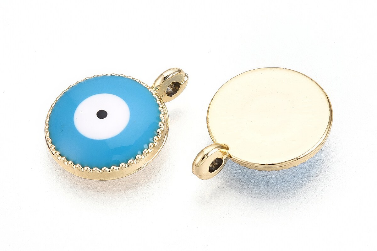Charm mini pandantiv auriu emailat Evil Eye 16x12,4mm