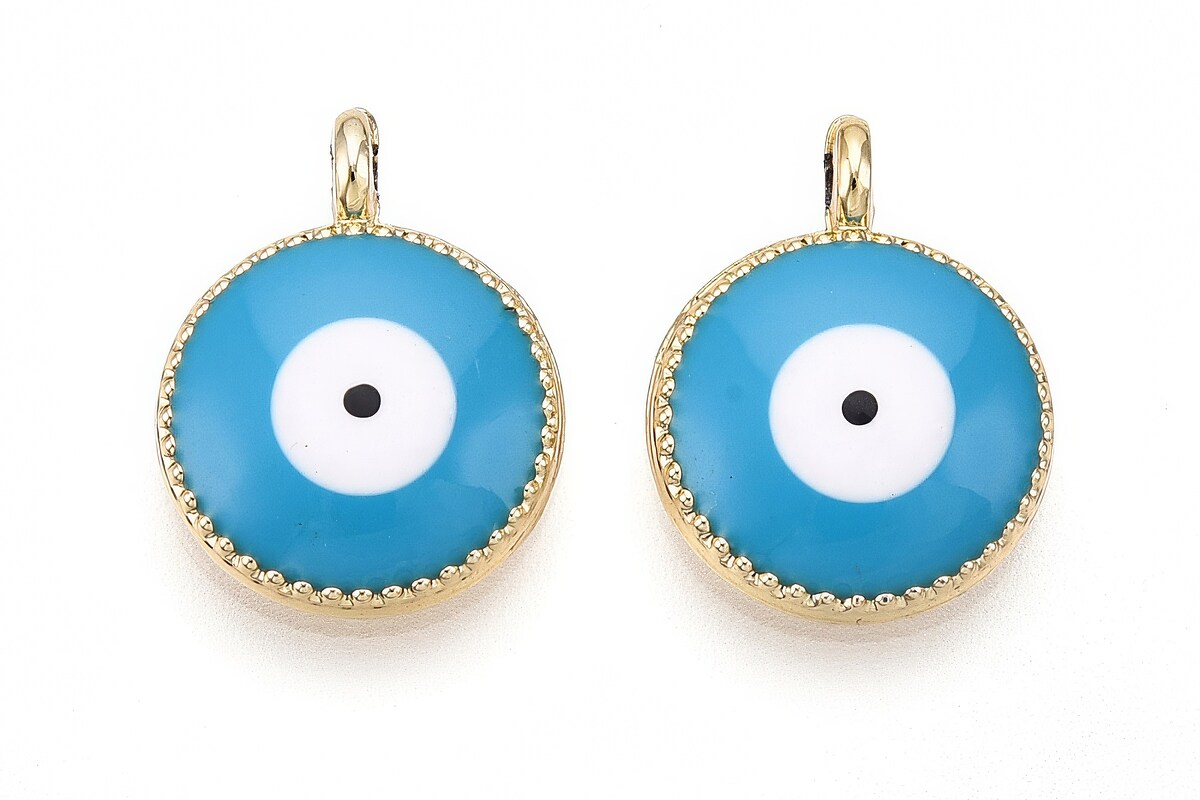 Charm mini pandantiv auriu emailat Evil Eye 16x12,4mm