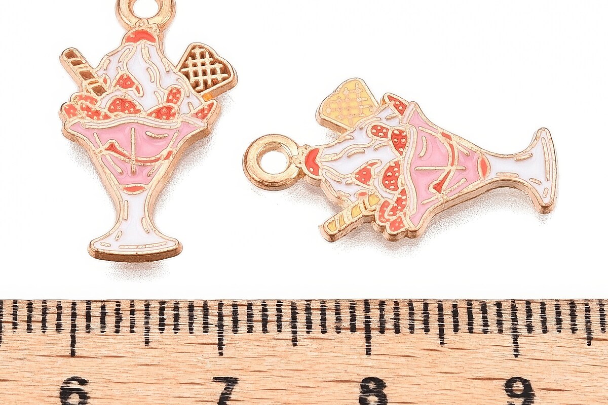 Charm mini pandantiv auriu emailat inghetata 22x12,5mm