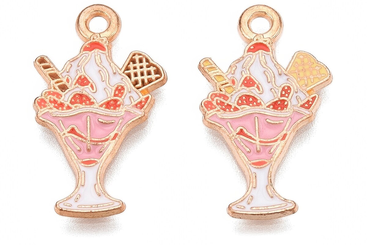 Charm mini pandantiv auriu emailat inghetata 22x12,5mm