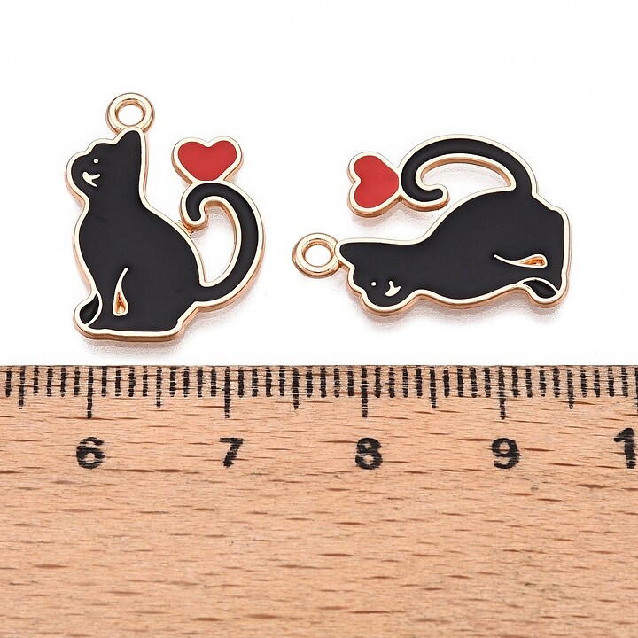 Charm mini pandantiv auriu emailat pisica neagra 21x14,5mm