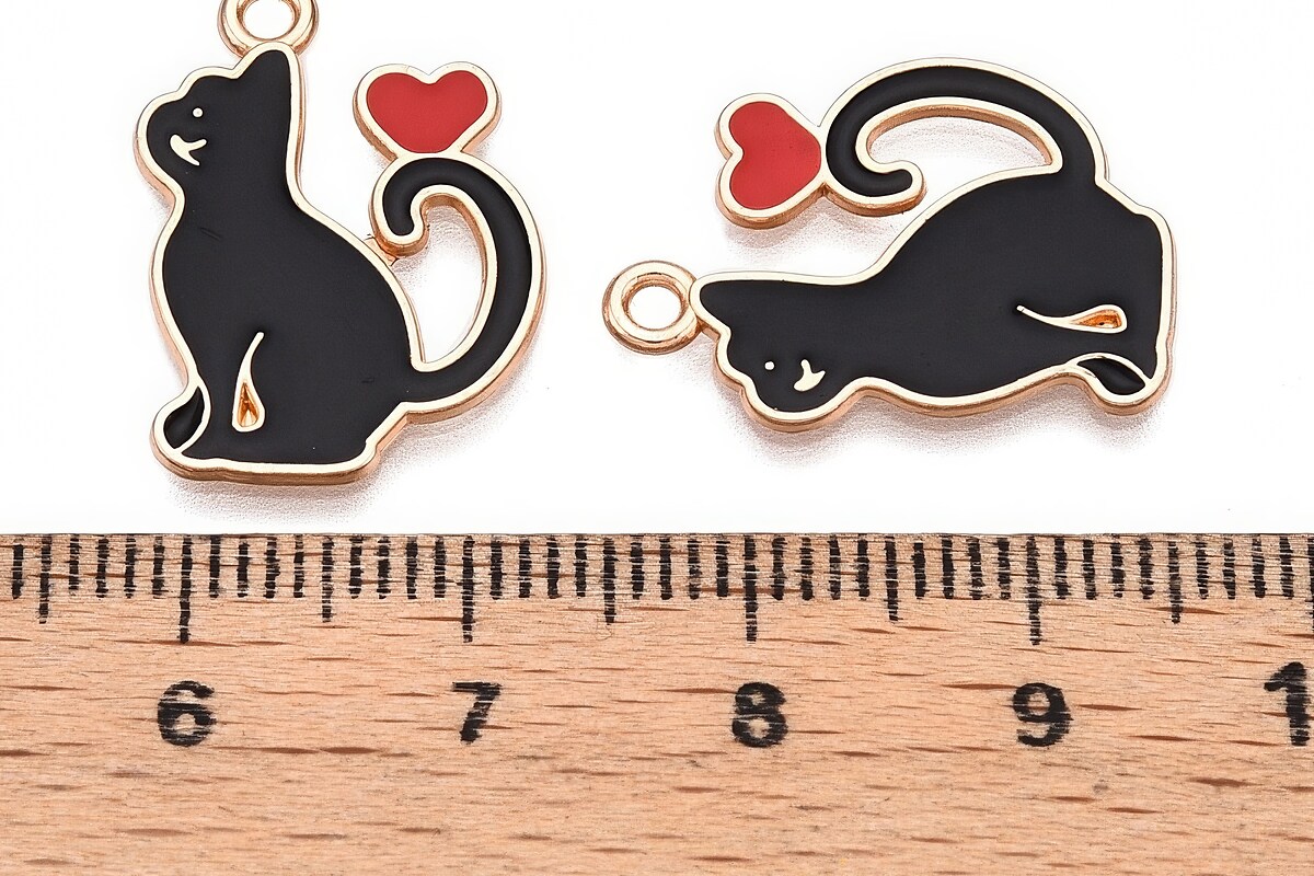 Charm mini pandantiv auriu emailat pisica neagra 21x14,5mm
