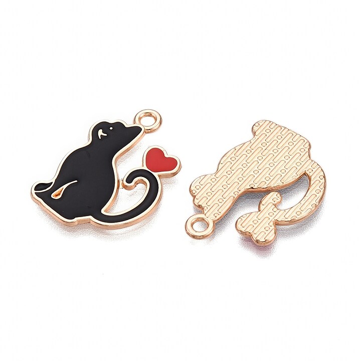 Charm mini pandantiv auriu emailat pisica neagra 21x14,5mm