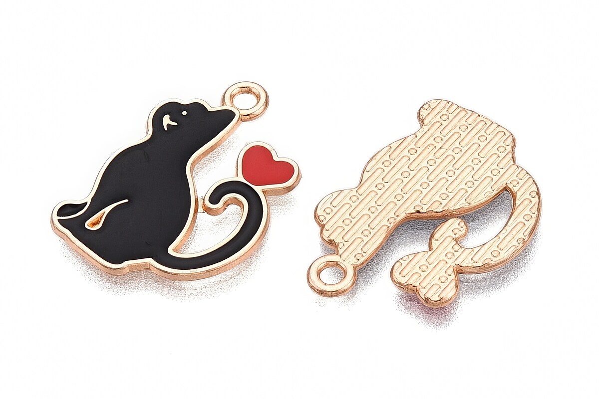 Charm mini pandantiv auriu emailat pisica neagra 21x14,5mm