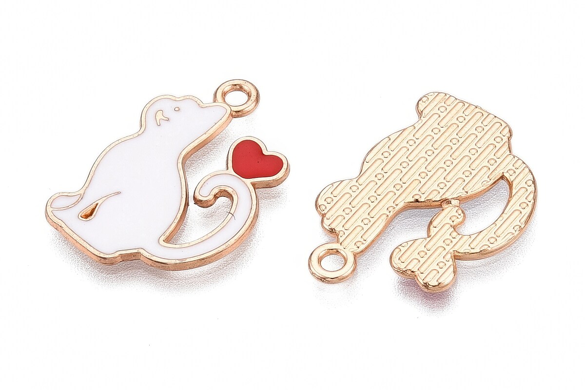 Charm mini pandantiv auriu emailat pisica alba 21x14,5mm