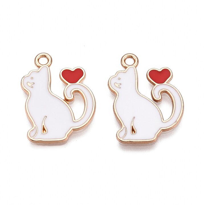 Charm mini pandantiv auriu emailat pisica alba 21x14,5mm