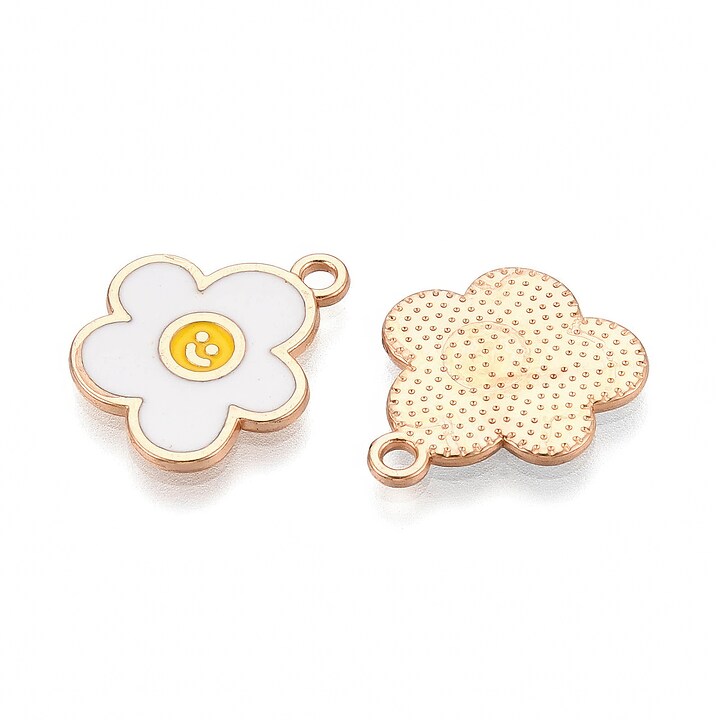 Charm mini pandantiv auriu emailat floare alba 17x14,5mm