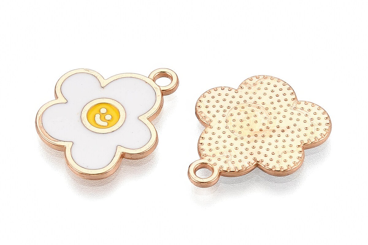 Charm mini pandantiv auriu emailat floare alba 17x14,5mm