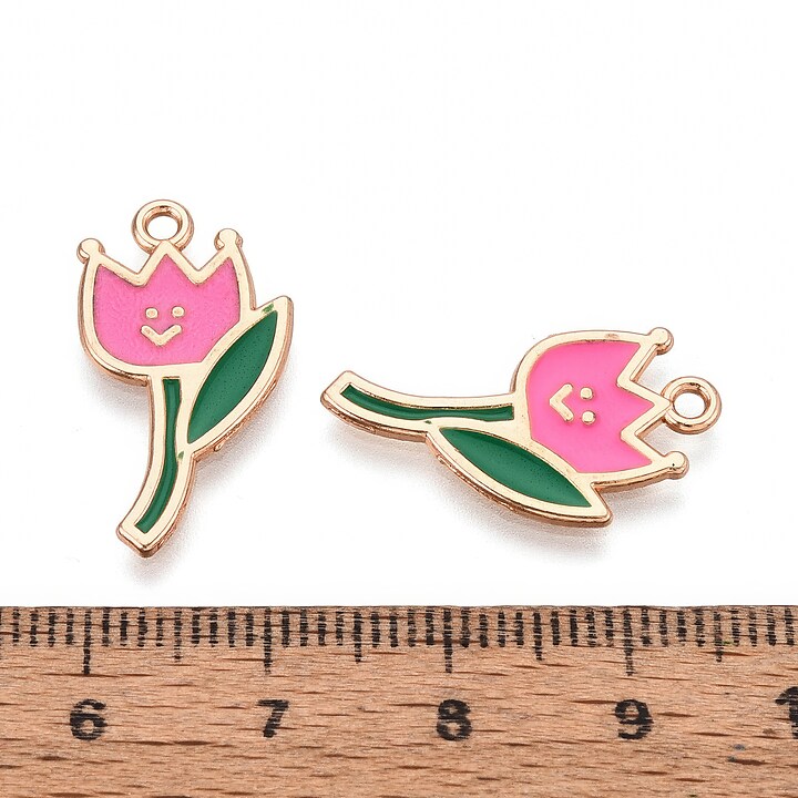 Charm mini pandantiv auriu emailat floare roz 23x12,5mm