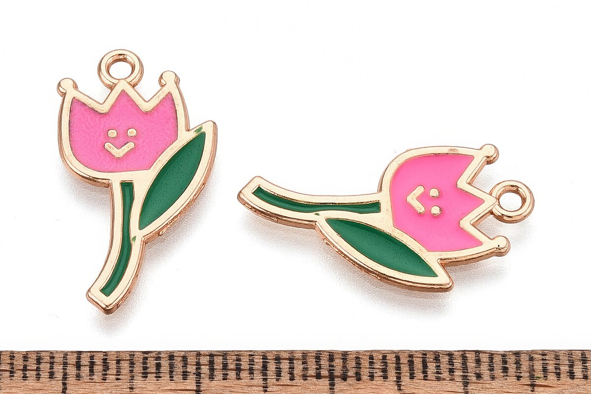 Charm mini pandantiv auriu emailat floare roz 23x12,5mm