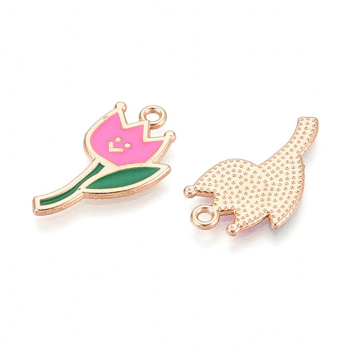 Charm mini pandantiv auriu emailat floare roz 23x12,5mm