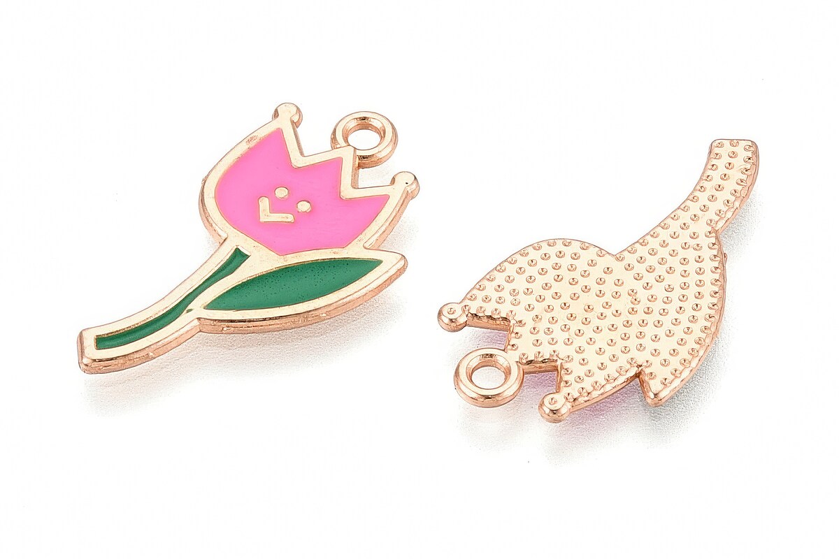 Charm mini pandantiv auriu emailat floare roz 23x12,5mm