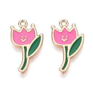 Charm mini pandantiv auriu emailat floare roz 23x12,5mm