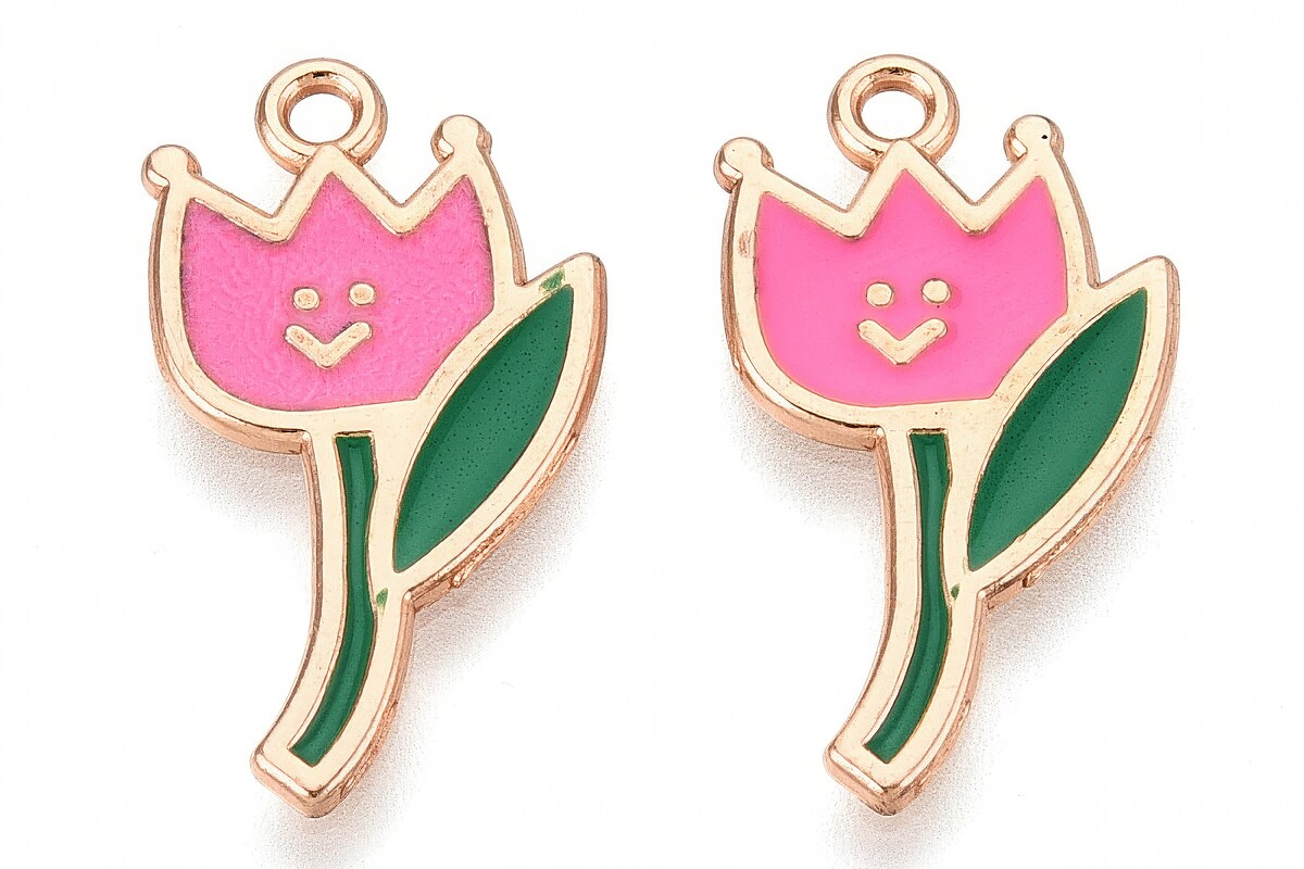 Charm mini pandantiv auriu emailat floare roz 23x12,5mm