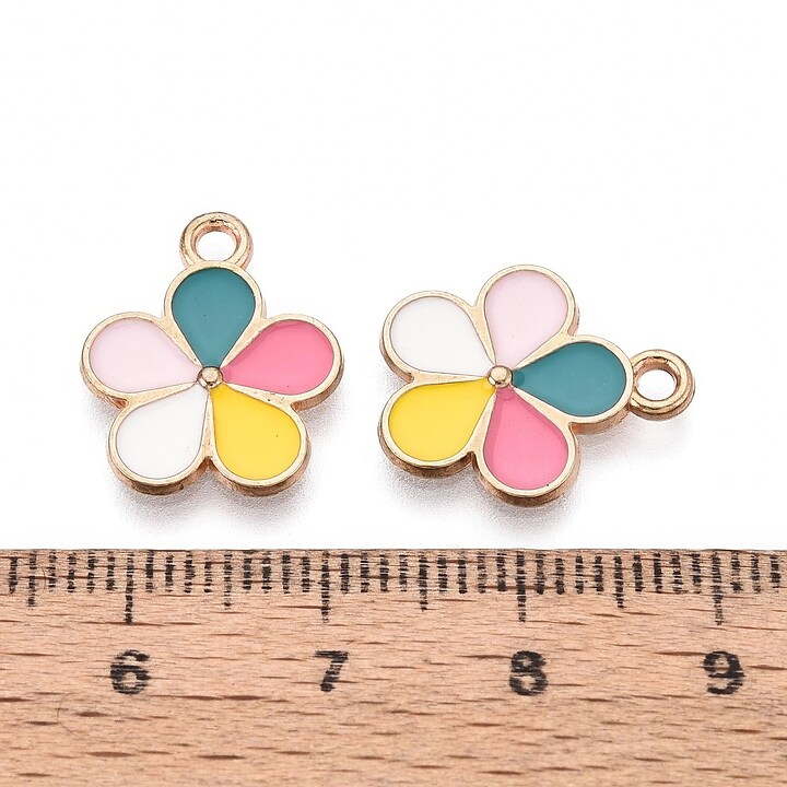 Charm mini pandantiv auriu emailat floare multicolora 15,5x14mm