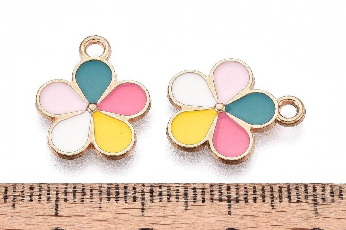 Charm mini pandantiv auriu emailat floare multicolora 15,5x14mm