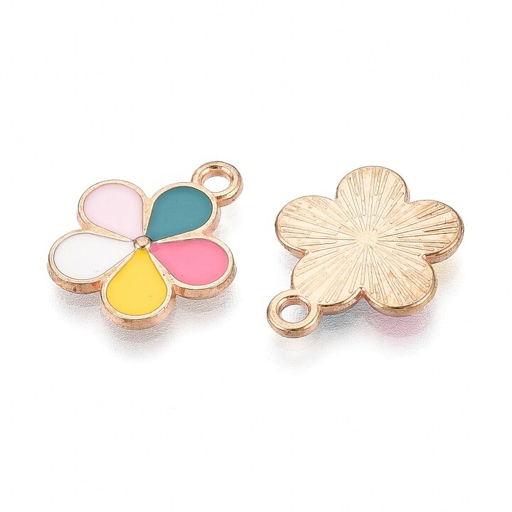 Charm mini pandantiv auriu emailat floare multicolora 15,5x14mm