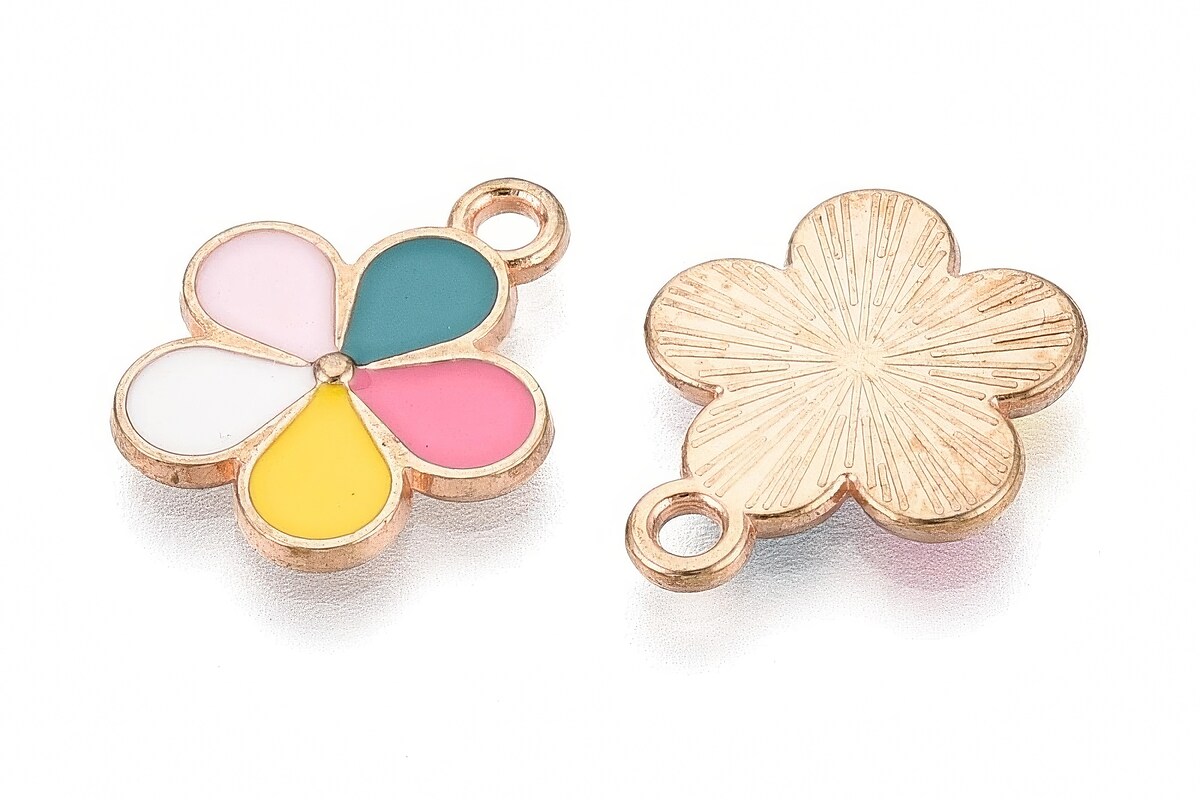 Charm mini pandantiv auriu emailat floare multicolora 15,5x14mm