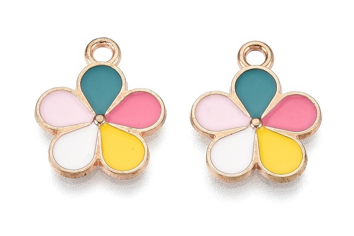 Charm mini pandantiv auriu emailat floare multicolora 15,5x14mm