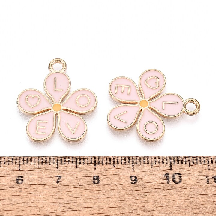 Charm mini pandantiv auriu emailat floare roz 25x22mm