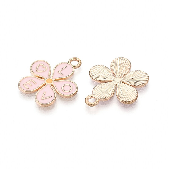 Charm mini pandantiv auriu emailat floare roz 25x22mm
