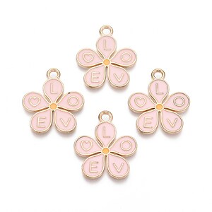 Charm mini pandantiv auriu emailat floare roz 25x22mm