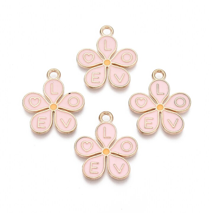 Charm mini pandantiv auriu emailat floare roz 25x22mm