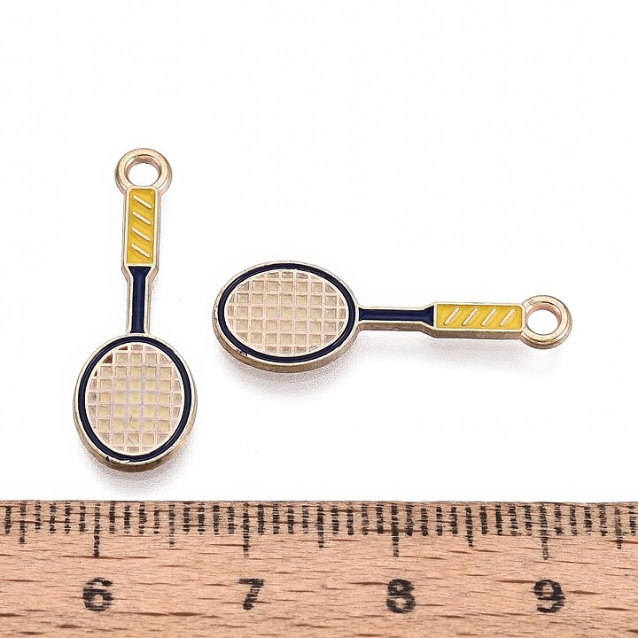 Charm mini pandantiv auriu emailat paleta de badminton 25x8,5mm
