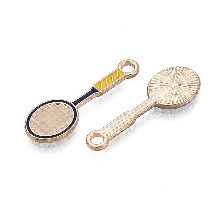 Charm mini pandantiv auriu emailat paleta de badminton 25x8,5mm