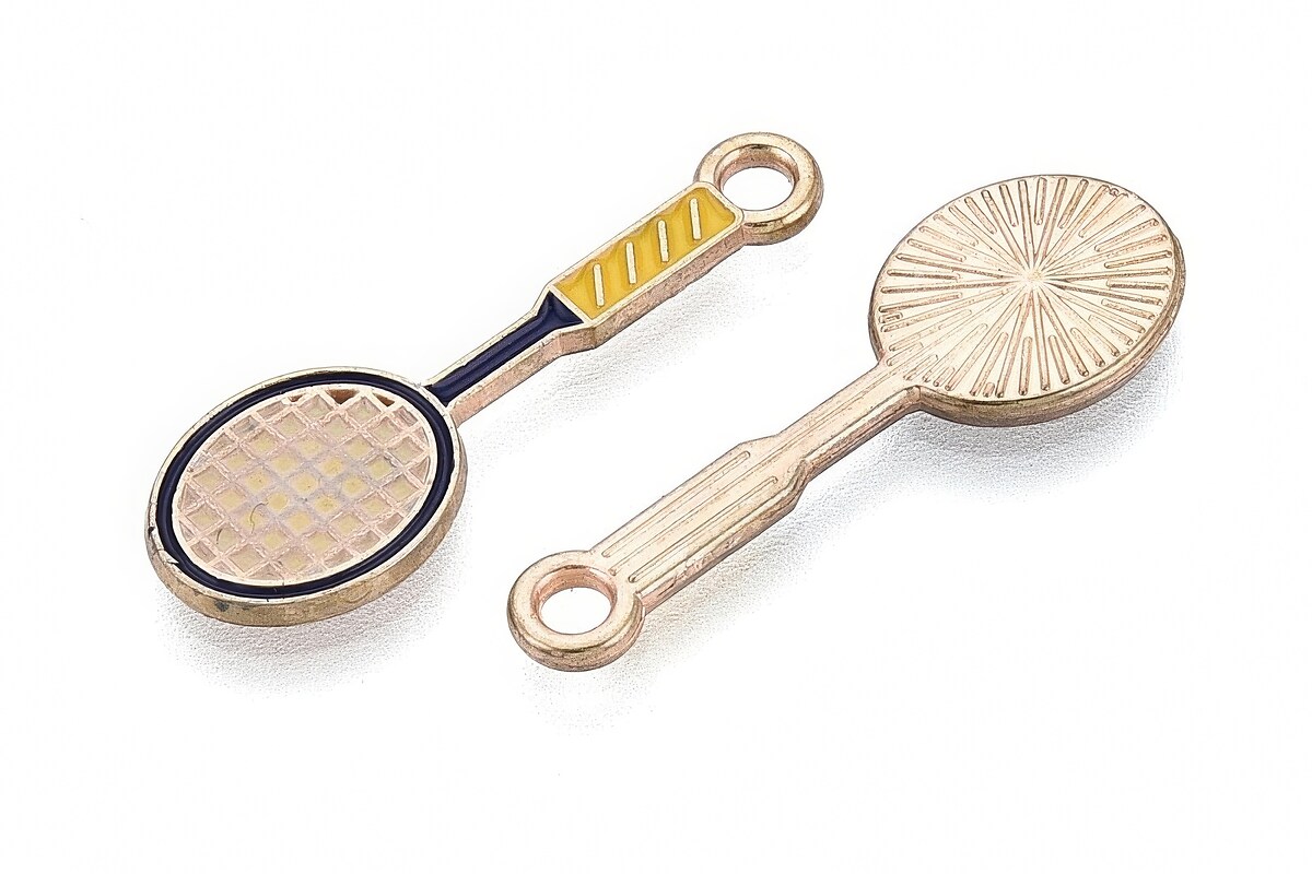 Charm mini pandantiv auriu emailat paleta de badminton 25x8,5mm