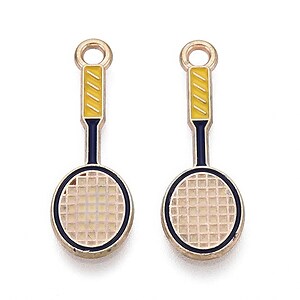 Charm mini pandantiv auriu emailat paleta de badminton 25x8,5mm