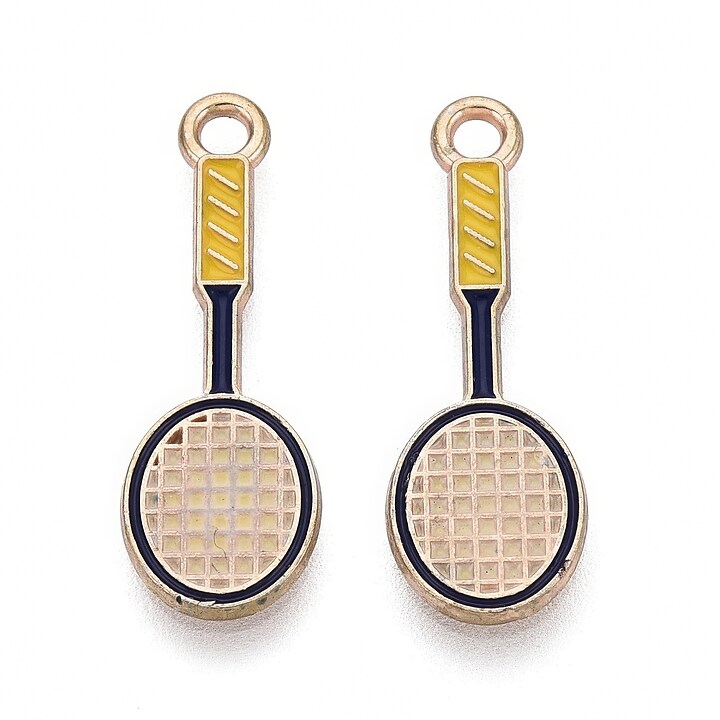 Charm mini pandantiv auriu emailat paleta de badminton 25x8,5mm