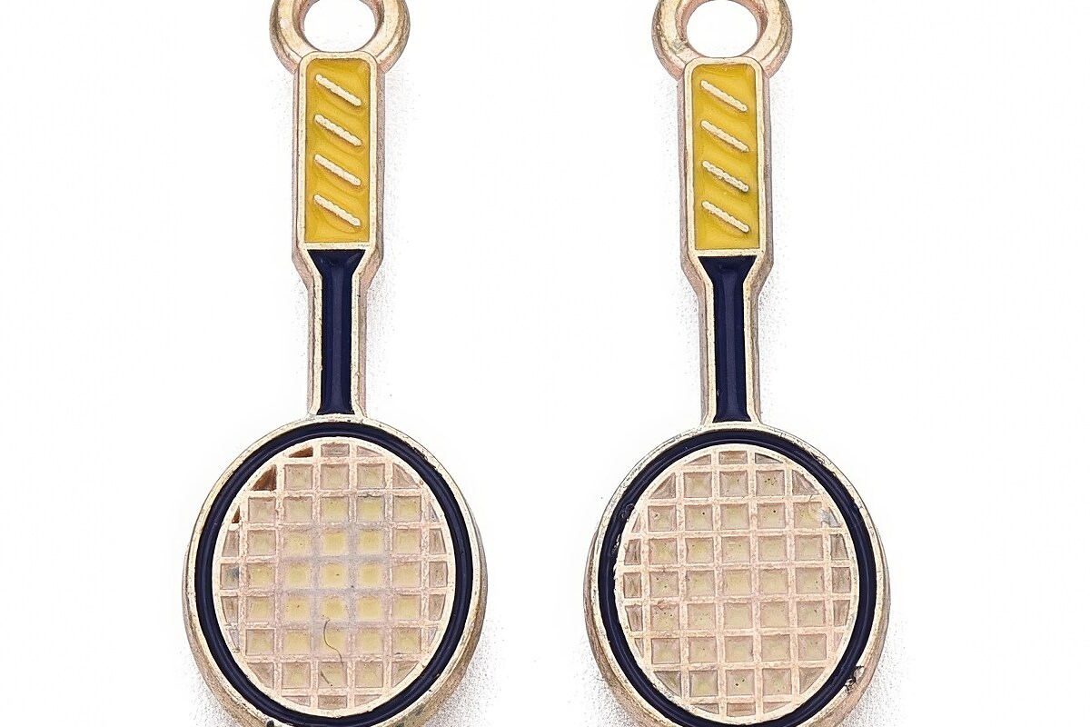 Charm mini pandantiv auriu emailat paleta de badminton 25x8,5mm