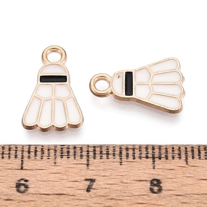 Charm mini pandantiv auriu emailat fluturas de badminton 25x8,5mm