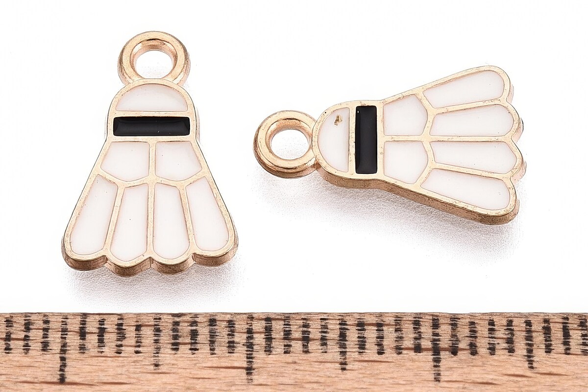 Charm mini pandantiv auriu emailat fluturas de badminton 25x8,5mm