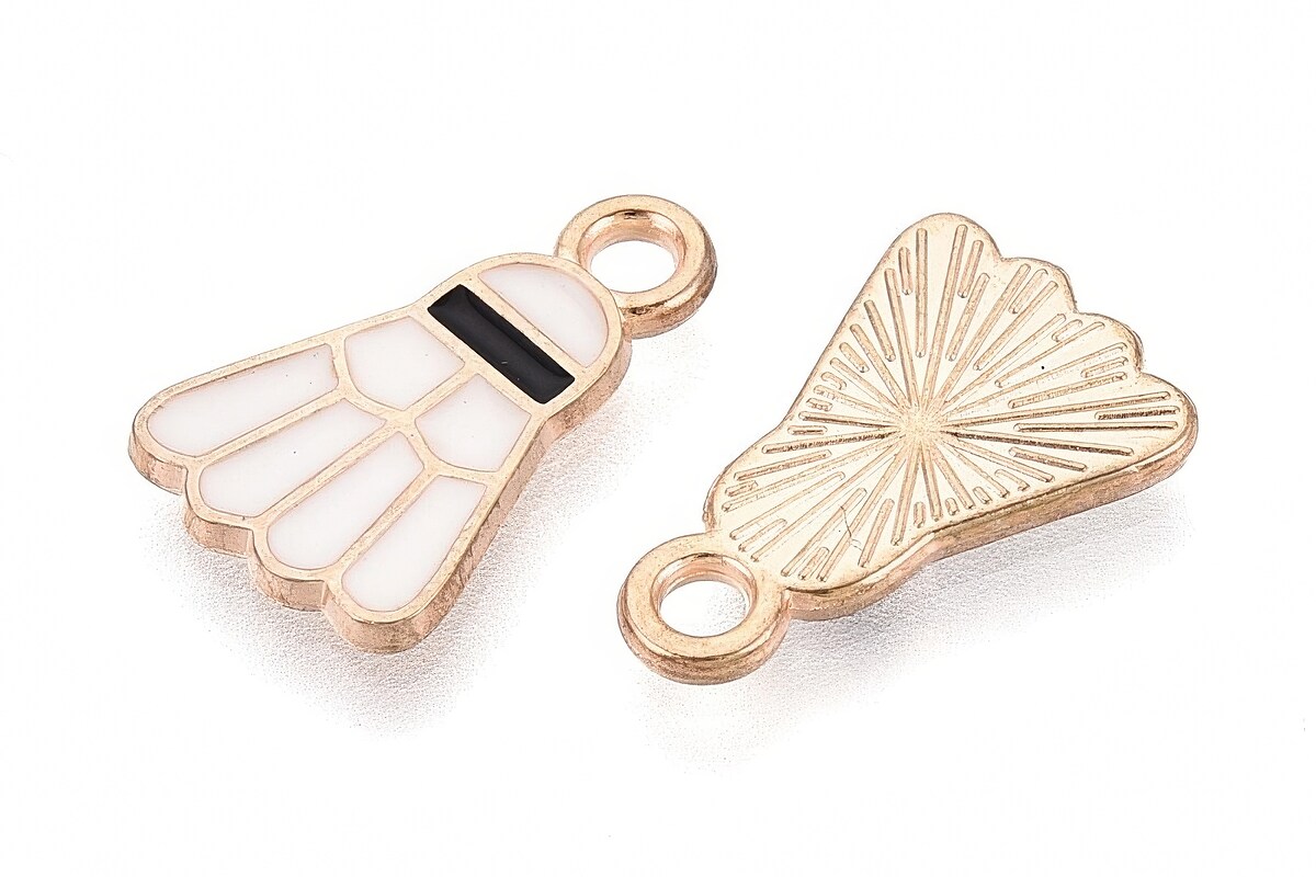 Charm mini pandantiv auriu emailat fluturas de badminton 25x8,5mm