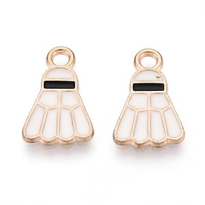 Charm mini pandantiv auriu emailat fluturas de badminton 25x8,5mm