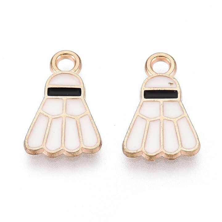 Charm mini pandantiv auriu emailat fluturas de badminton 25x8,5mm