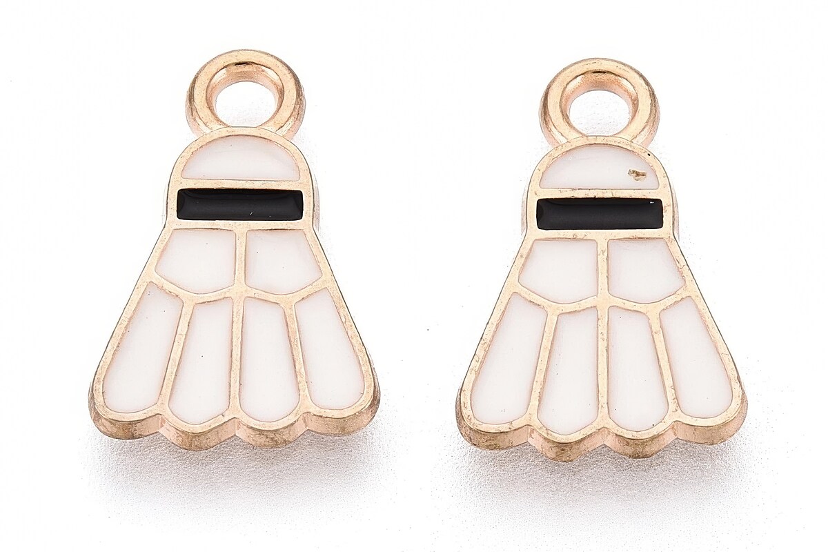 Charm mini pandantiv auriu emailat fluturas de badminton 25x8,5mm