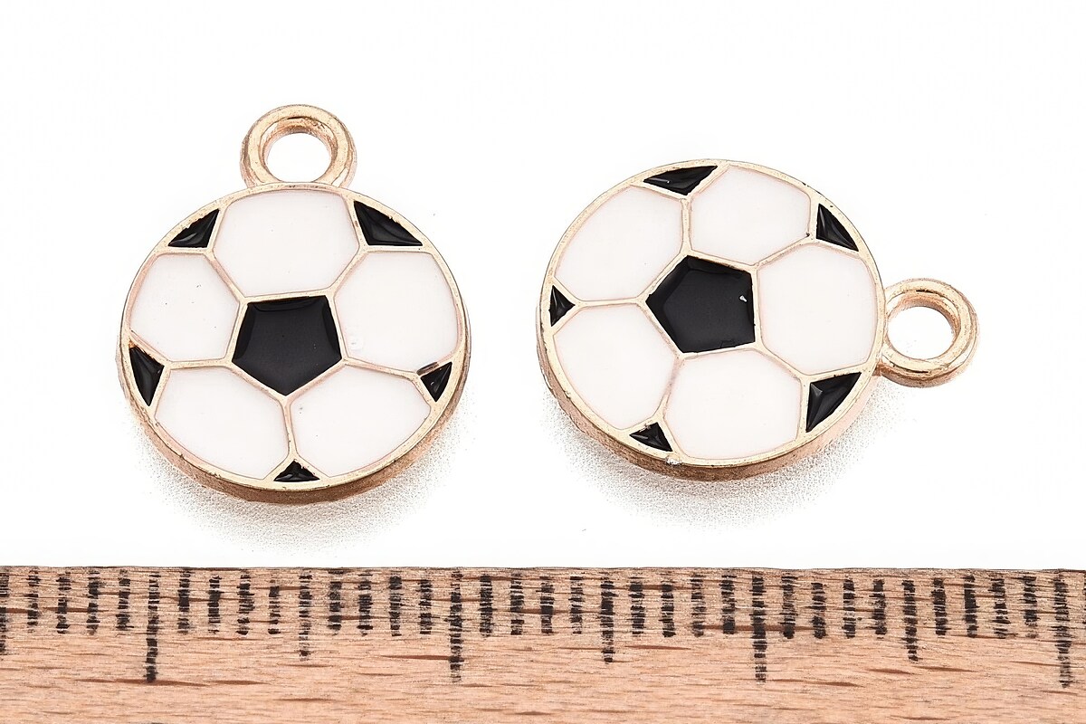 Charm mini pandantiv auriu emailat minge de fotbal 15x12mm