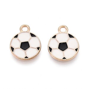 Charm mini pandantiv auriu emailat minge de fotbal 15x12mm