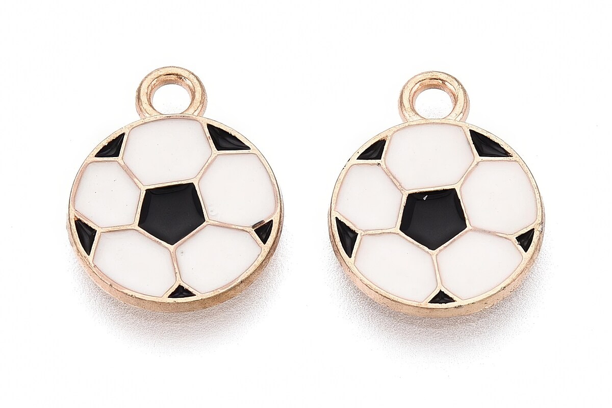 Charm mini pandantiv auriu emailat minge de fotbal 15x12mm