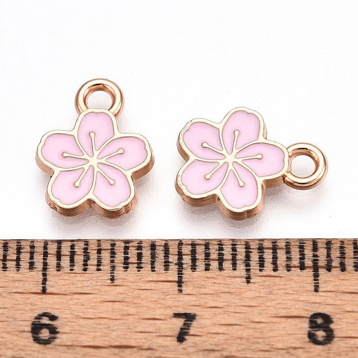 Charm mini pandantiv auriu emailat floare roz 11x9mm