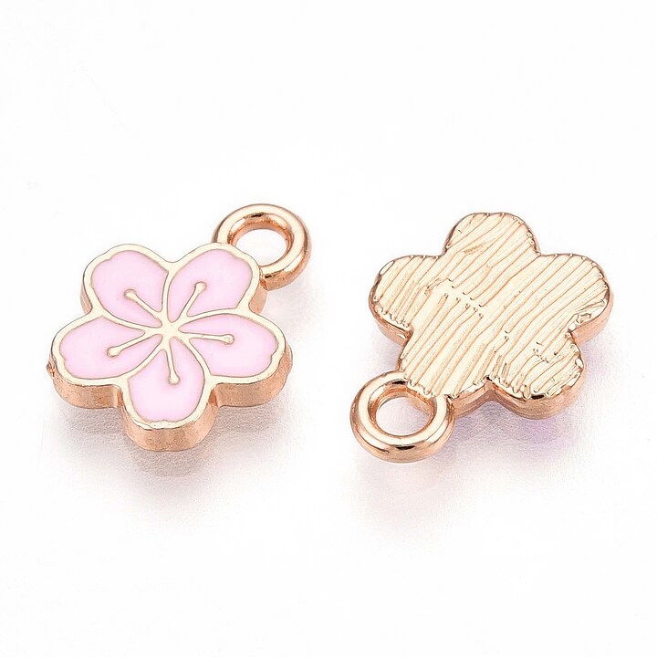 Charm mini pandantiv auriu emailat floare roz 11x9mm