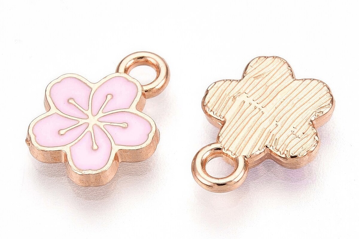 Charm mini pandantiv auriu emailat floare roz 11x9mm