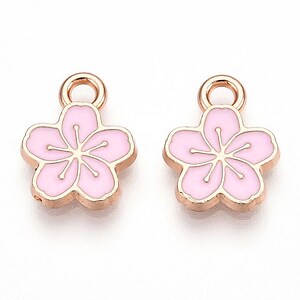 Charm mini pandantiv auriu emailat floare roz 11x9mm